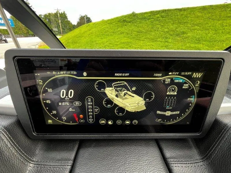 Slide: The Image of Dashboard display of a 2020 Malibu 25 LSV boat, showing speed and control settings. - 20
