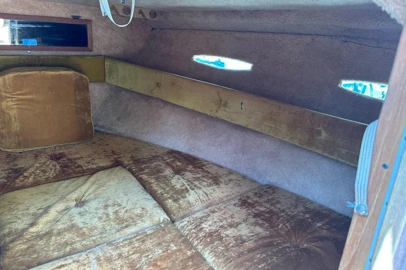 Slide: The Image of Interior cabin of 1981 Sea Ray V240 boat with vintage upholstery. - 19