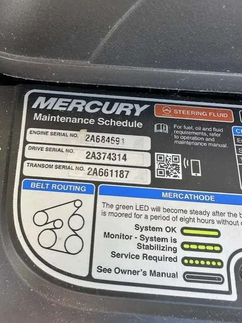 Slide: The Image of Mercury maintenance schedule label on 2021 Crownline 220SS boat engine. - 14