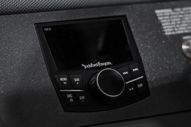 Slide: The Image of Rockford Fosgate audio control panel in 2021 Cobalt R5 Surf boat. - 24