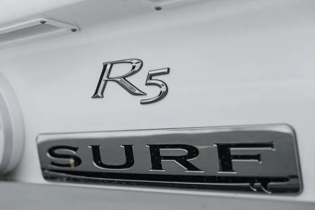 Slide: The Image of 2021 Cobalt R5 Surf boat emblem close-up. - 34
