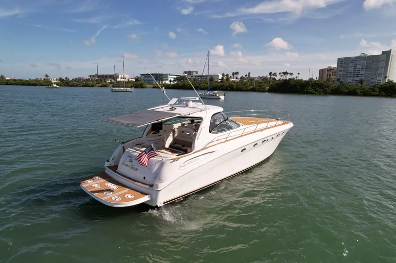 Slide: The Image of 2001 Sea Ray 510 Sundancer yacht cruising on a sunny day. - 2