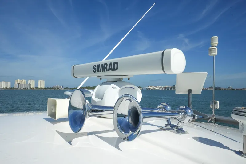 Slide: The Image of Close-up of 2001 Sea Ray 510 Sundancer yacht radar and horns. - 37