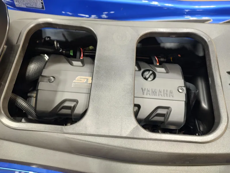 Slide: The Image of 2024 Yamaha WaveRunner GP SVHO engine compartment, showcasing dual engine components. - 11