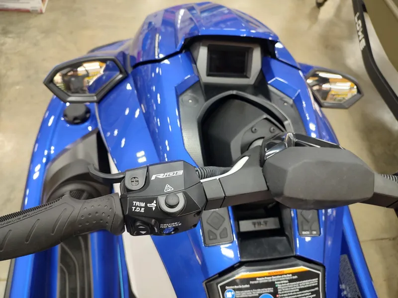 Slide: The Image of 2024 Yamaha WaveRunner GP SVHO, blue dashboard and controls, close-up view. - 12