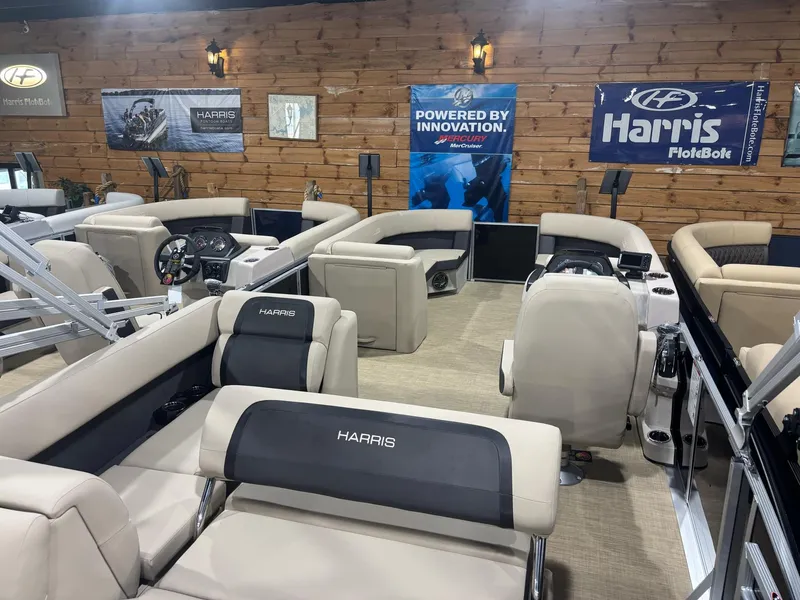 Slide: The Image of 2025 Harris CRUISER 230 SL interior with luxurious seating and modern design. - 7