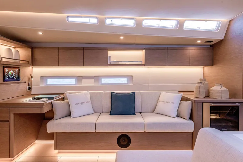 Slide: The Image of Luxurious interior of 2025 Grand Soleil 52 Performance yacht with modern design. - 27