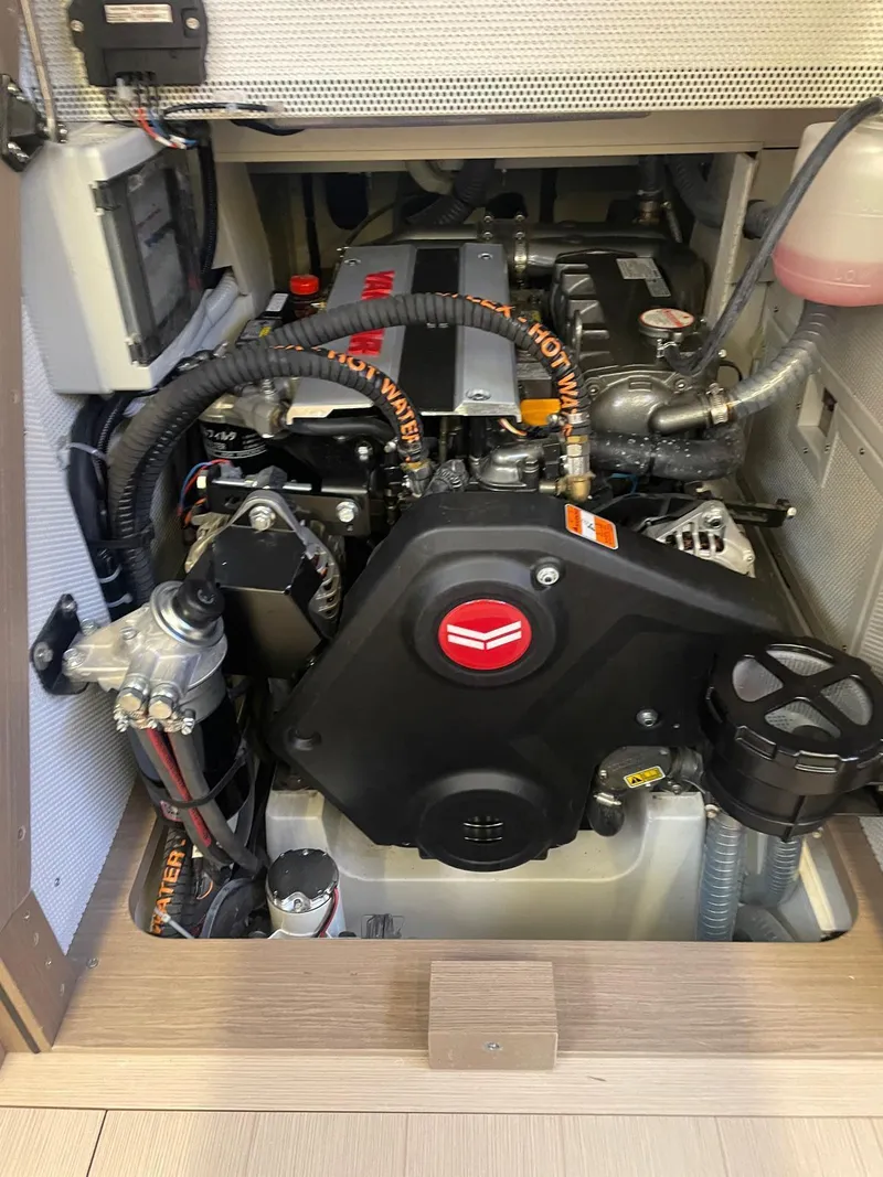 Slide: The Image of Engine compartment of 2025 Grand Soleil 52 Performance yacht, showcasing modern mechanical components. - 39