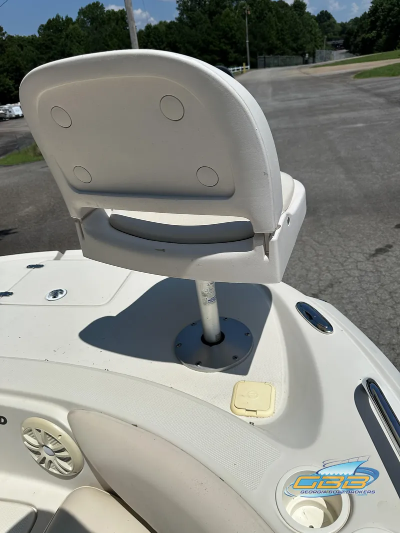 Slide: The Image of 2007 SouthWind 210 SD boat seat detail with logo, outdoor setting. - 24