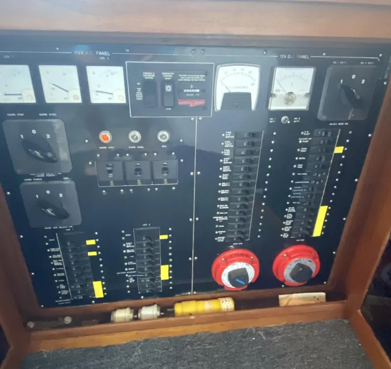 Slide: The Image of Electrical control panel on a 1986 Midnight Lace 52 Flybridge yacht. - 13