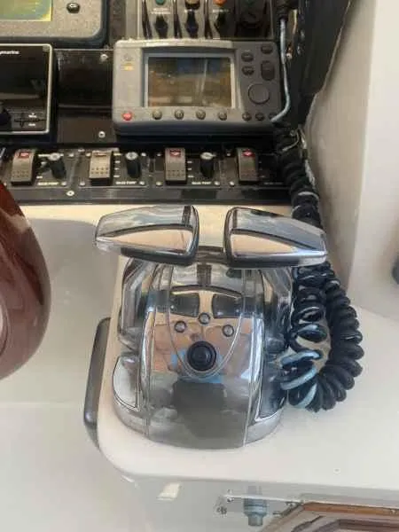 Slide: The Image of Vintage chrome telephone on a 1986 Midnight Lace 52 Flybridge yacht control panel. - 27