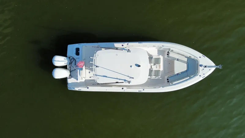Slide: The Image of Aerial view of 2013 Everglades 295 Center Console boat on water. - 7