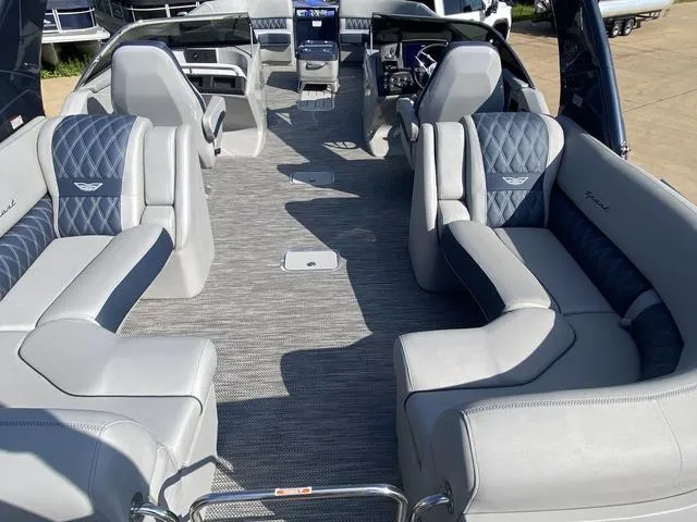 Slide: The Image of Luxurious interior of 2023 Bennington 30 QXSBWA X2 pontoon boat with plush seating. - 18