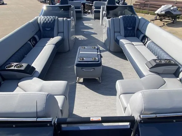 Slide: The Image of Luxurious interior of 2023 Bennington 30 QXSBWA X2 pontoon boat with plush seating. - 5