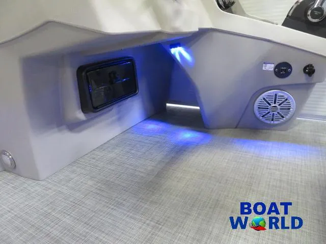 Slide: The Image of 2025 Princecraft Vectra 21 Cruise Lounge Pontoon interior with blue LED lighting. - 15