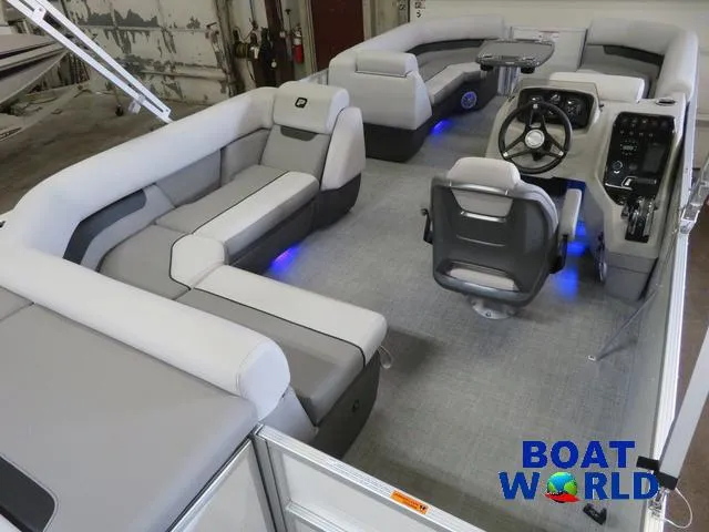 Slide: The Image of 2025 Princecraft Vectra 21 Cruise Lounge Pontoon interior with modern seating and controls. - 19