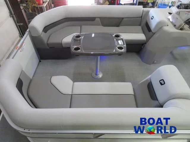 Slide: The Image of 2025 Princecraft Vectra 21 Cruise Lounge Pontoon interior with seating and table. - 3