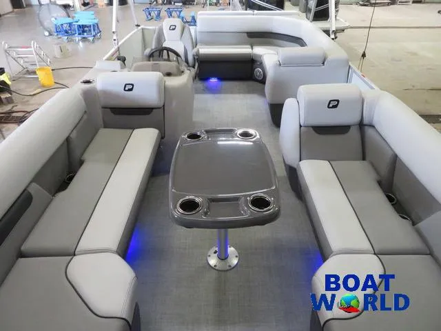 Slide: The Image of 2025 Princecraft Vectra 21 Cruise Lounge Pontoon interior with seating and table. - 6