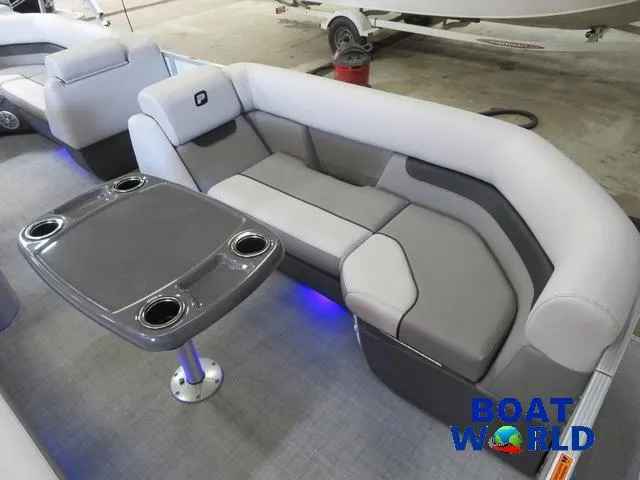 Slide: The Image of 2025 Princecraft Vectra 21 Cruise Lounge Pontoon interior with seating and table. - 8