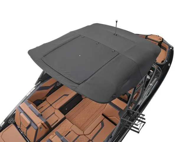 Slide: The Image of 2025 Yamaha Boats 255XD with black canopy and tan interior. - 17