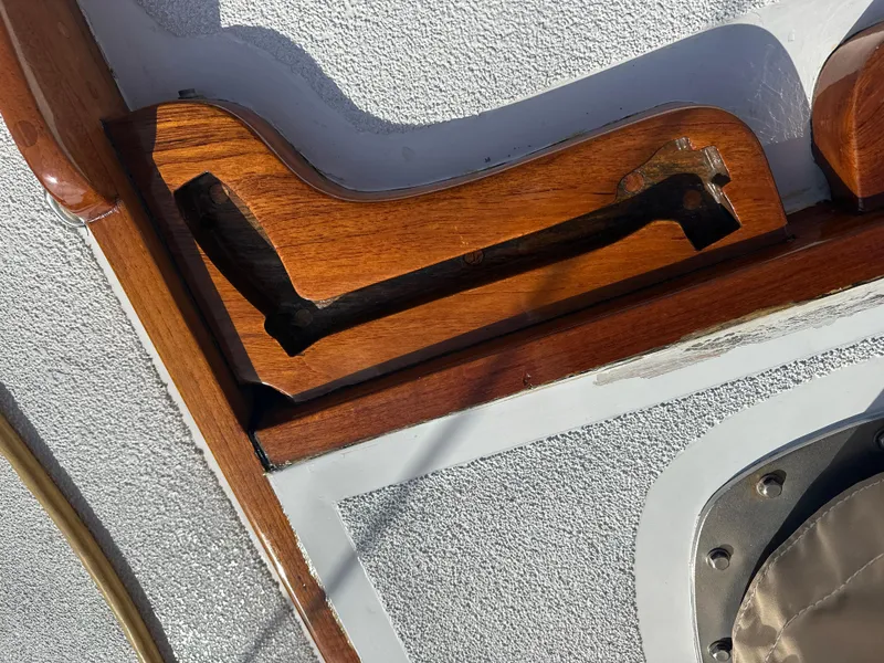 Slide: The Image of 1969 Calkins 50 Pilot House yacht interior with steering wheel and navigation equipment. - 7