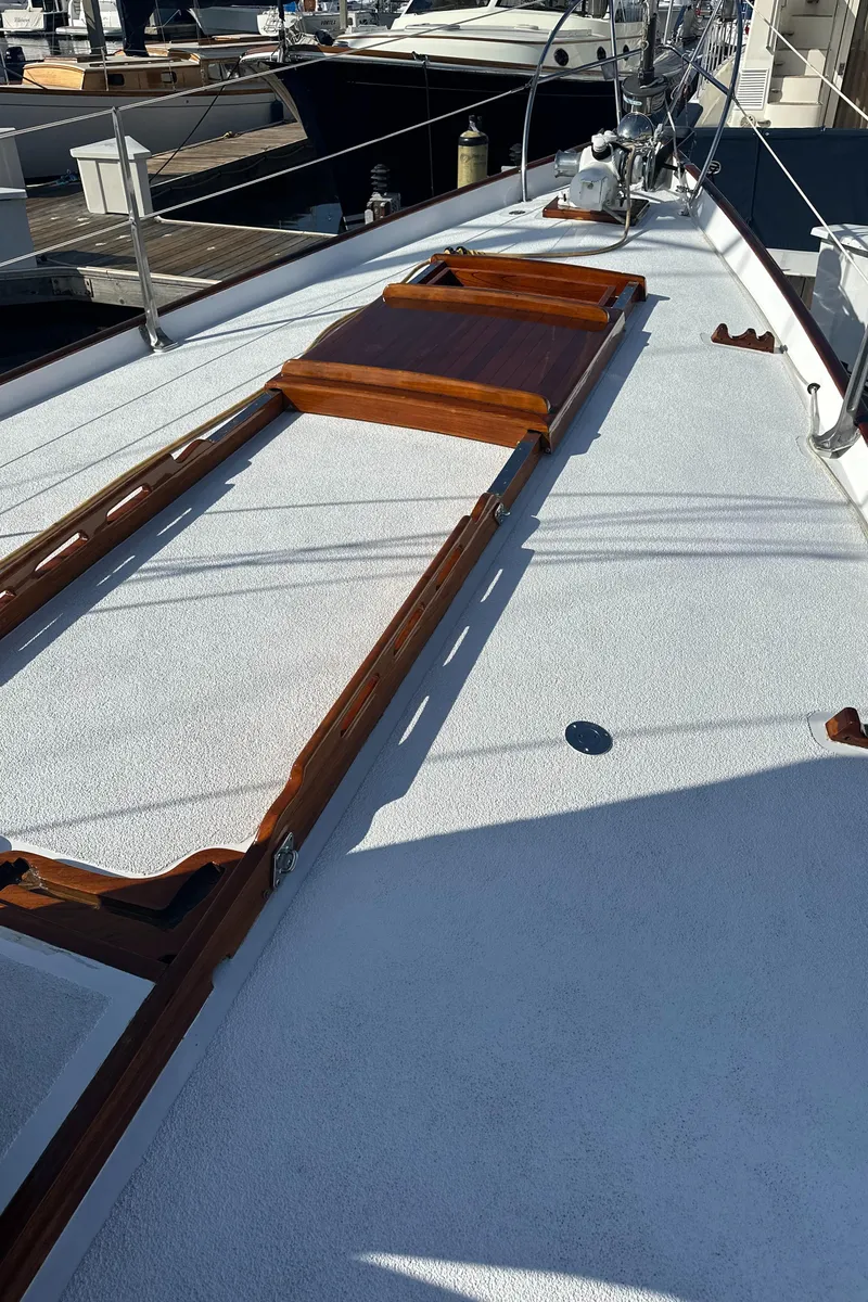 Slide: The Image of Wooden detail on 1969 Calkins 50 Pilot House boat interior. - 8