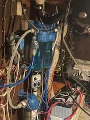Slide: The Image of Electrical wiring and components inside a 1978 Islander Freeport 41 Ketch sailboat. - 45