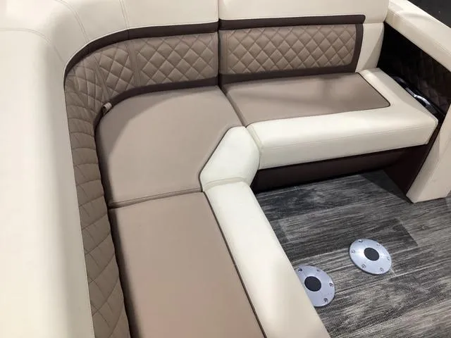 Slide: The Image of 2024 Godfrey Aqua Patio Entertainment 255 CBE interior seating with quilted upholstery. - 25