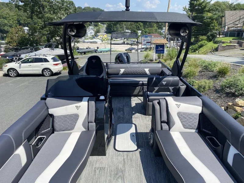 Slide: The Image of Luxurious 2025 Viaggio Diamante 24S boat interior with sleek seating and modern design. - 10