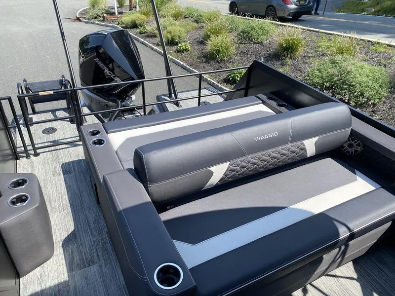 Slide: The Image of 2025 Viaggio Diamante 24S boat interior with sleek seating and modern design. - 14
