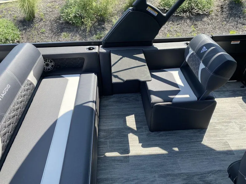 Slide: The Image of Viaggio Diamante 24S 2025 boat interior with sleek seating and modern design. - 20
