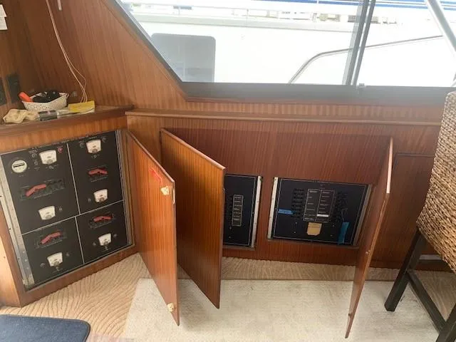 Slide: The Image of Electrical panel inside 1988 Hatteras 48 Convertible yacht cabin. - 19