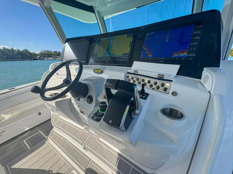 Slide: The Image of 2024 HCB 53' Suenos helm with advanced navigation displays and controls. - 29