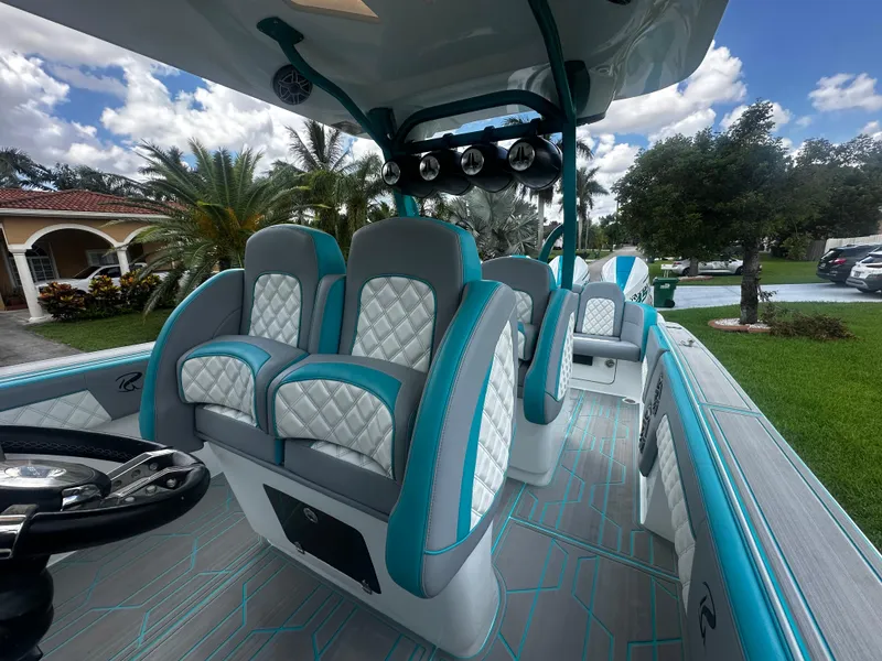 Slide: The Image of 2021 Renegade 38 Open boat interior with luxurious seating and modern design. - 12