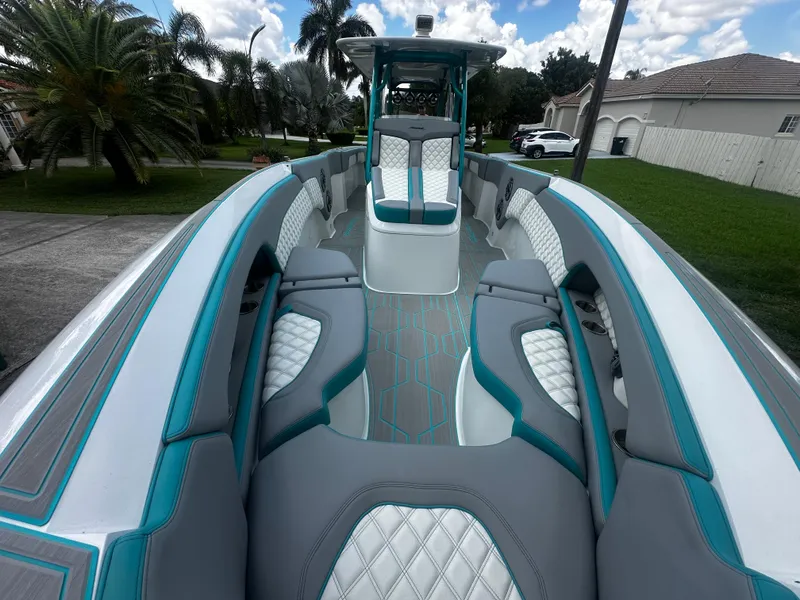 Slide: The Image of 2021 Renegade 38 Open boat with stylish seating and modern design. - 25
