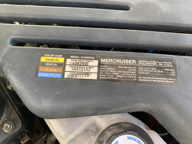 Slide: The Image of Engine label of 2008 Sea Ray 270 SLX with MerCruiser serial numbers. - 43