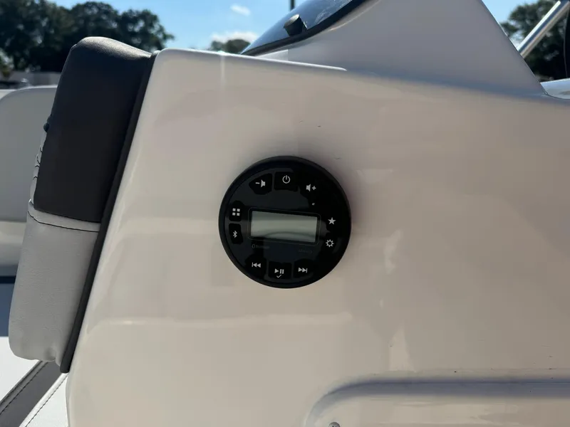 Slide: The Image of 2024 Bayliner Element M15 boat control panel with digital display and buttons. - 18