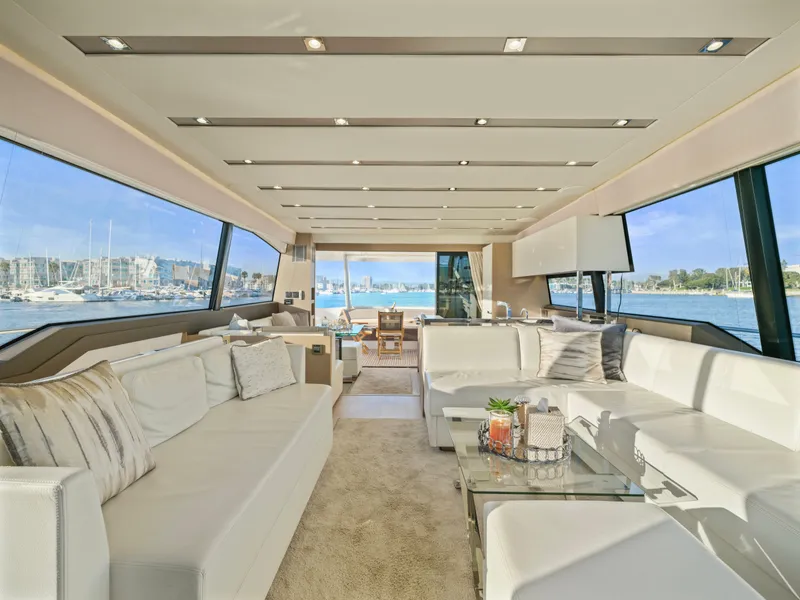 Slide: The Image of Luxurious interior of 2018 Prestige 680 yacht with panoramic windows and elegant seating. - 22
