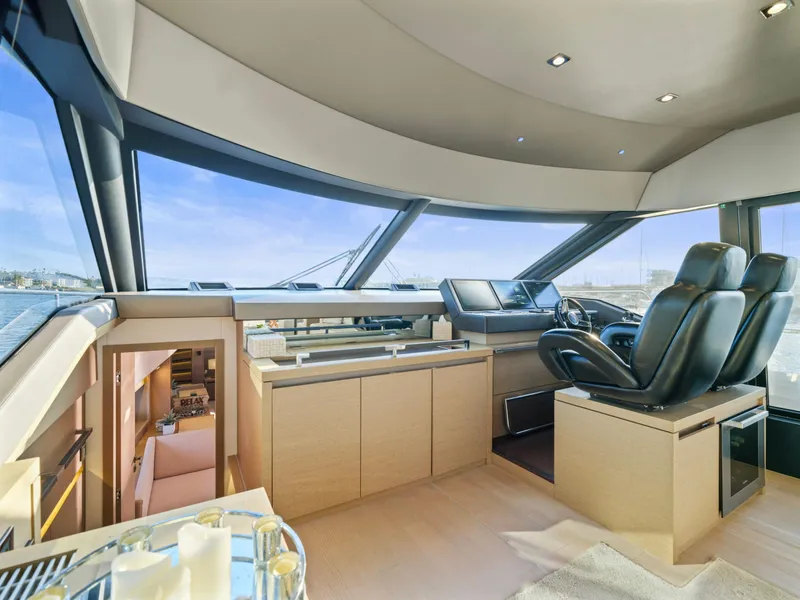 Slide: The Image of Luxurious interior of 2018 Prestige 680 yacht with panoramic windows and modern design. - 25