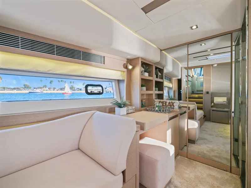 Slide: The Image of Luxurious interior of 2018 Prestige 680 yacht with elegant seating and ocean view. - 27
