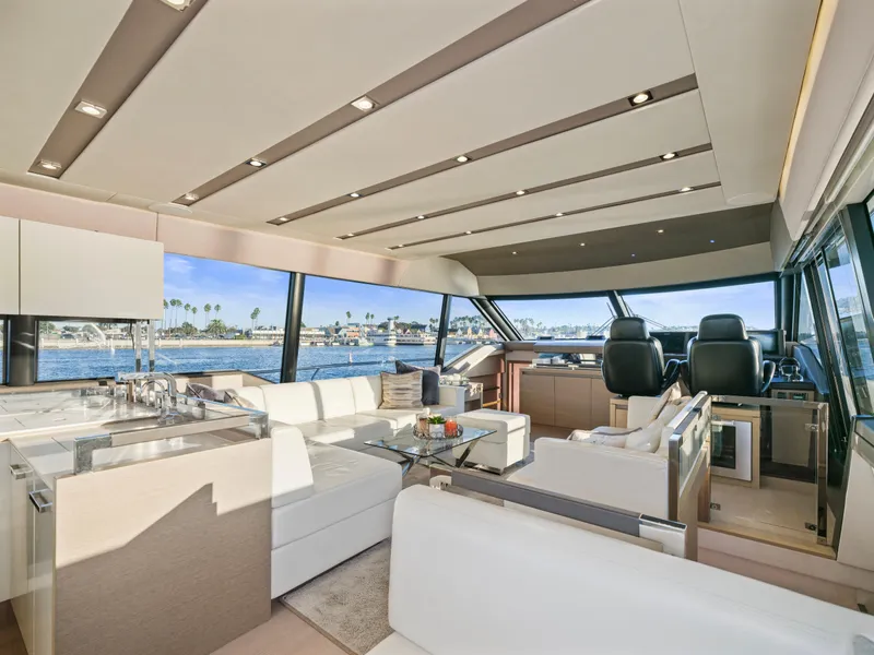 Slide: The Image of Luxurious interior of 2018 Prestige 680 yacht with panoramic windows and modern furnishings. - 32