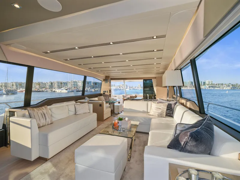 Slide: The Image of Luxurious interior of 2018 Prestige 680 yacht with panoramic ocean views. - 39