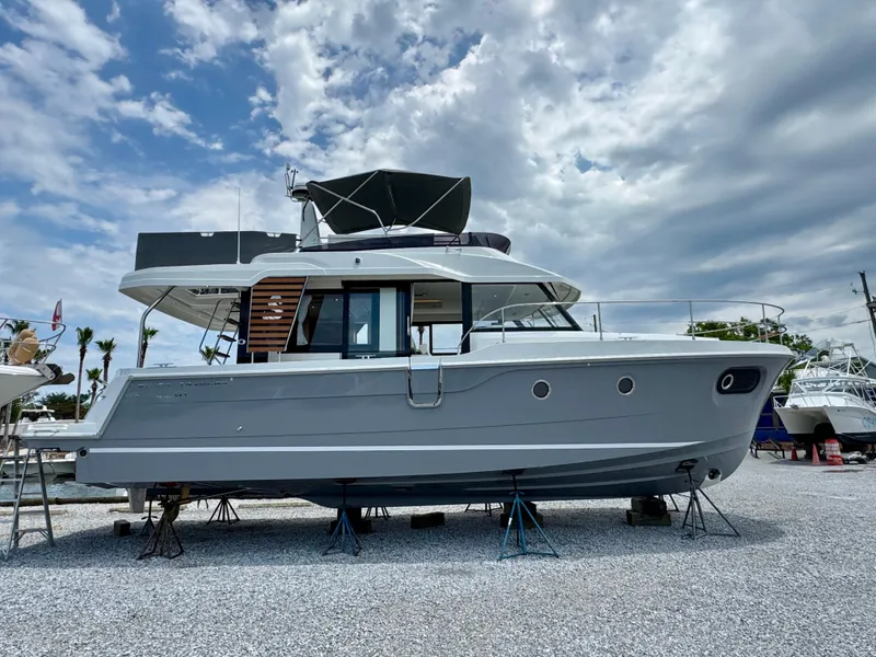 Slide: The Image of 2025 Beneteau Swift Trawler 41 Fly on display, showcasing sleek design and modern features. - 1