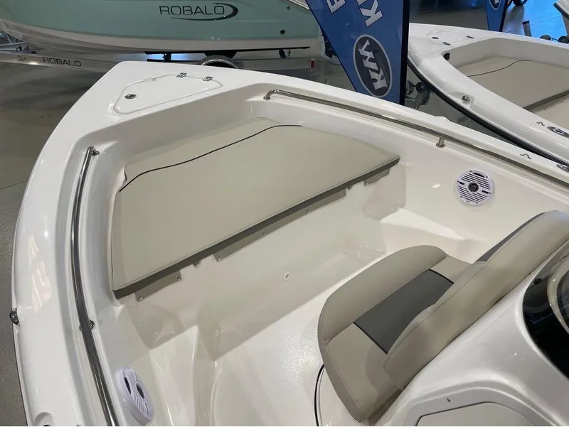 Slide: The Image of 2025 Key West 189 FS boat interior with seating and speaker. - 5
