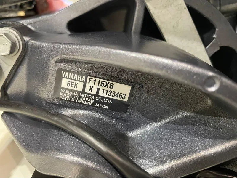 Slide: The Image of Close-up of Yamaha F115XB engine label on 2025 Key West 189 FS boat. - 6