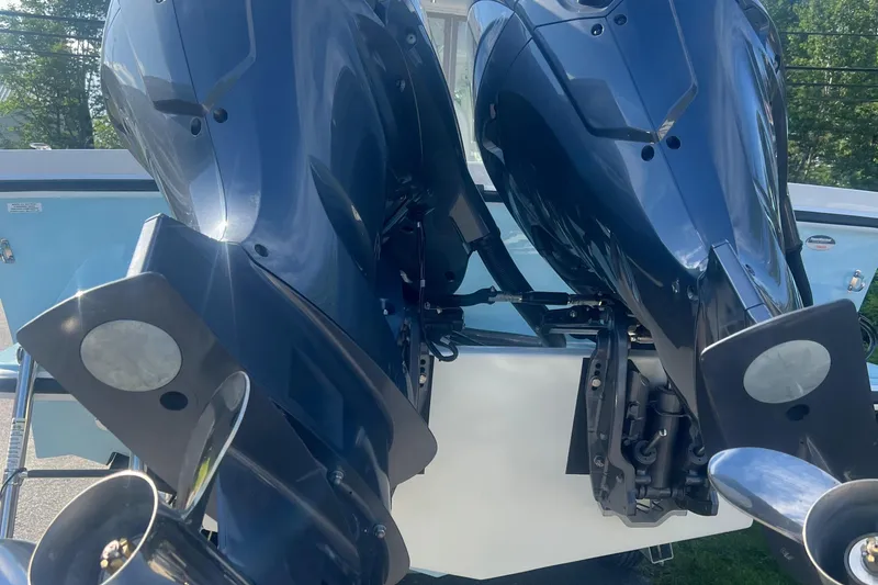 Slide: The Image of 2024 Steiger Craft 31 Fisherman with dual outboard motors. - 9