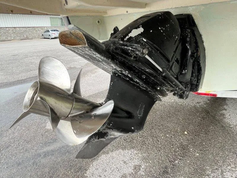 Slide: The Image of Close-up of 2009 Chris-Craft Launch 25 Heritage Edition boat propeller and drive system. - 26