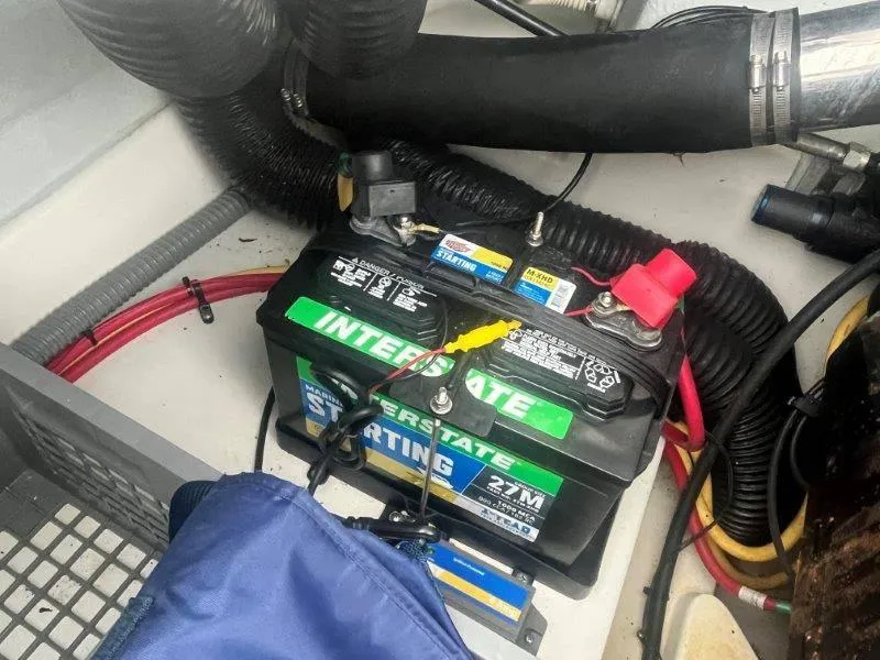 Slide: The Image of Interstate battery in 2009 Chris-Craft Launch 25 Heritage Ed boat engine compartment. - 28