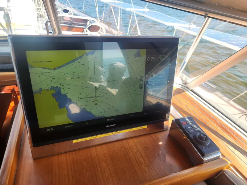 Slide: The Image of Navigation system on 2008 Hallberg-Rassy 62 yacht, displaying nautical chart. - 24