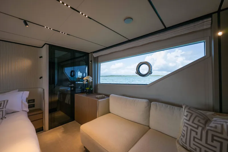 Slide: The Image of Luxurious interior of 2023 Ferretti Yachts 720 with ocean view window. - 42